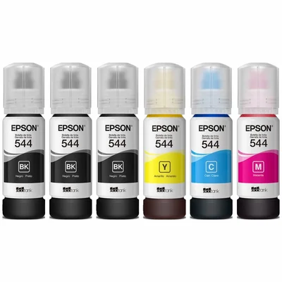 Kit 6 Tintas 544 Refil Para Impressora Epson T544 L3110 L3150 L5190 - Kit Economico 6 Unidades