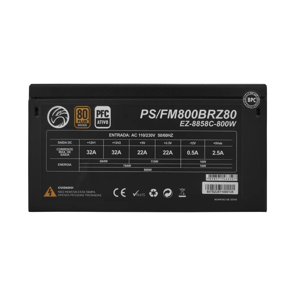 Fonte Gamer Atx Preta 80 Plus Bronze Pro Full 800wats Real Modular