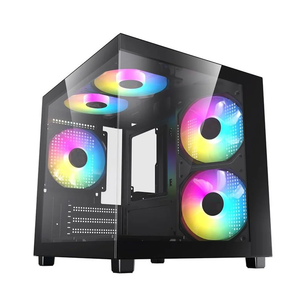 Gabinete Gamer Liketec Makan Matx Dark Aquário 5 Fans ARGB Vidro Temperado