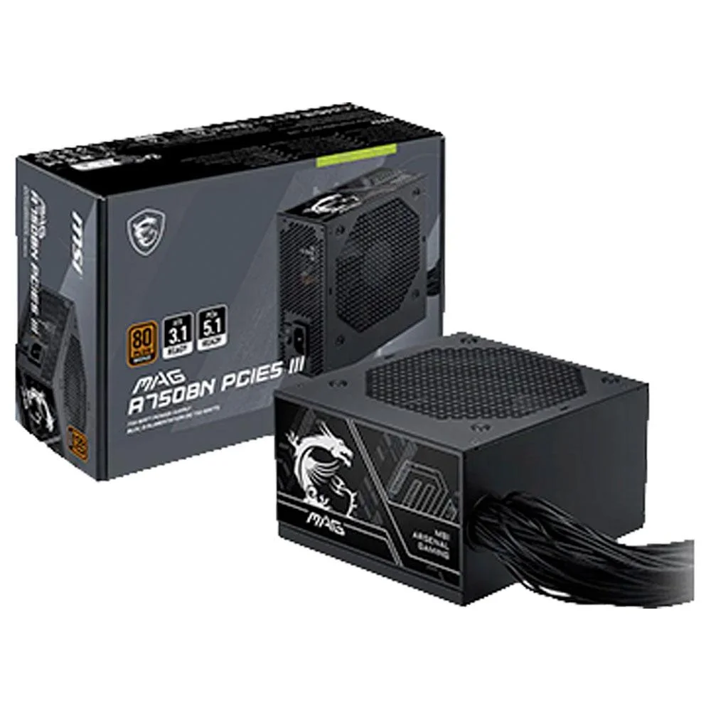 Fonte De Alimentação Msi 750w Mag A750bn PCie5 Iii 80 Plus Bronze Atx PCie 5.0 - 306-7zptx19-hd8