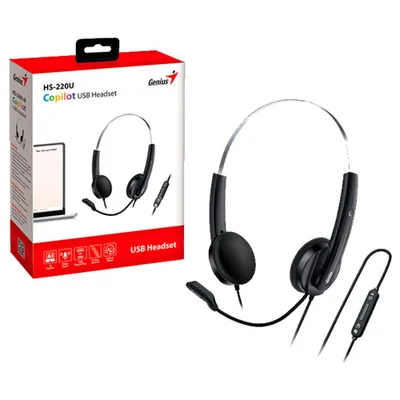 Fone De Ouvido Mic Genius Hs-220u Usb Com Suporte Ao Copilot