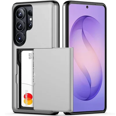 Brcshop | Capa Porta Cartão para o Samsung Galaxy S26 Ultra Compartimento Oculto para Armazenamento de 2 Cartões e Proteção Anti impacto - Cor: Prata