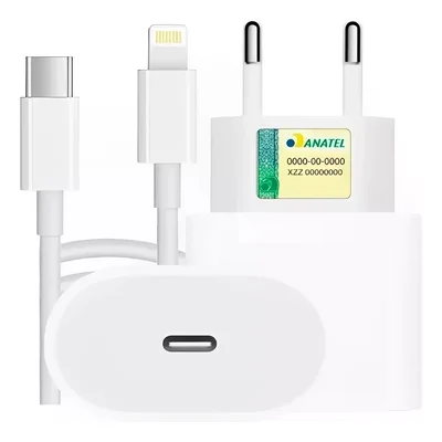 Carregador Compativel Iphone Turbo 25w Fonte + Cabo Carregamento Rápido Pd 25w