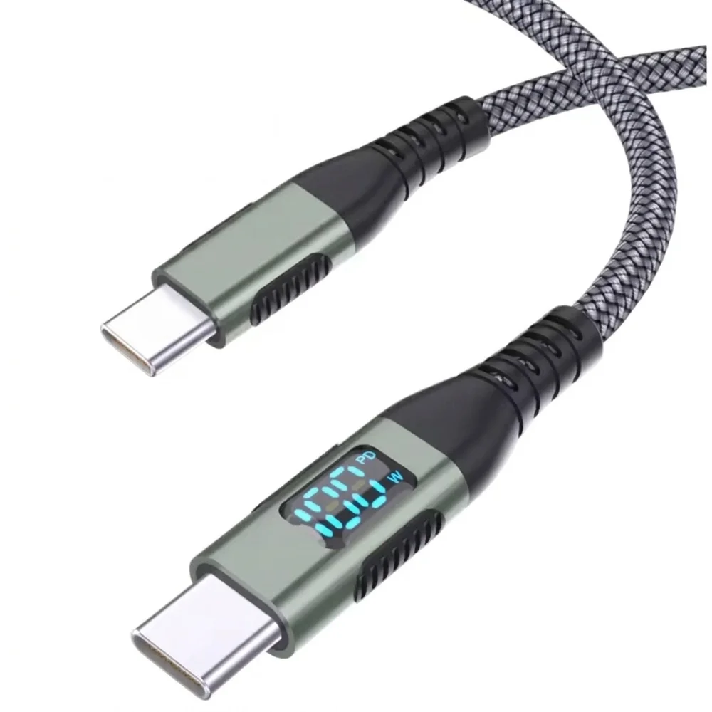Imagem 1 de 5 do produto Cabo Carregador Usb-c Tipo C Nylon Trançado Ultra Rapido 100w 1 Metro Transferencia De Dados Compativel Com Iphone 15 16