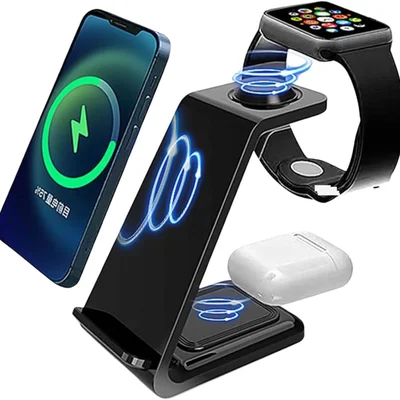 Carregador Indução Estação 3 Em 1 Celular Relógio