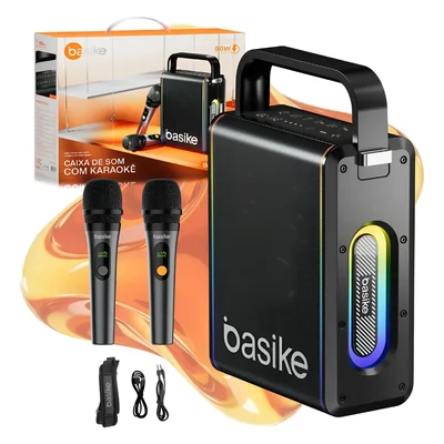 Caixa De Som Bluetooth Karaokê RGB 120w Com 2 Microfones Sem Fio Basike