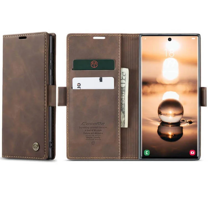 Imagem 2 de 5 do produto Capa Case Carteira Samsung Galaxy S26 Ultra Couro Sintético Magnética Porta Cartões - CaseMe Premium | Cor: Chocolate
