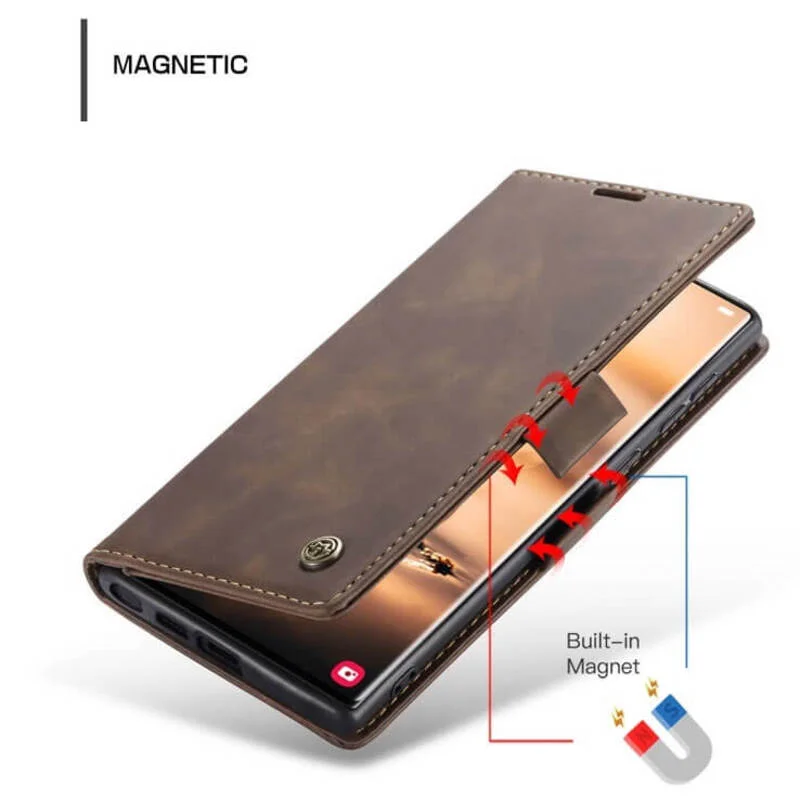 Imagem 4 de 5 do produto Capa Case Carteira Samsung Galaxy S26 Ultra Couro Sintético Magnética Porta Cartões - CaseMe Premium | Cor: Chocolate