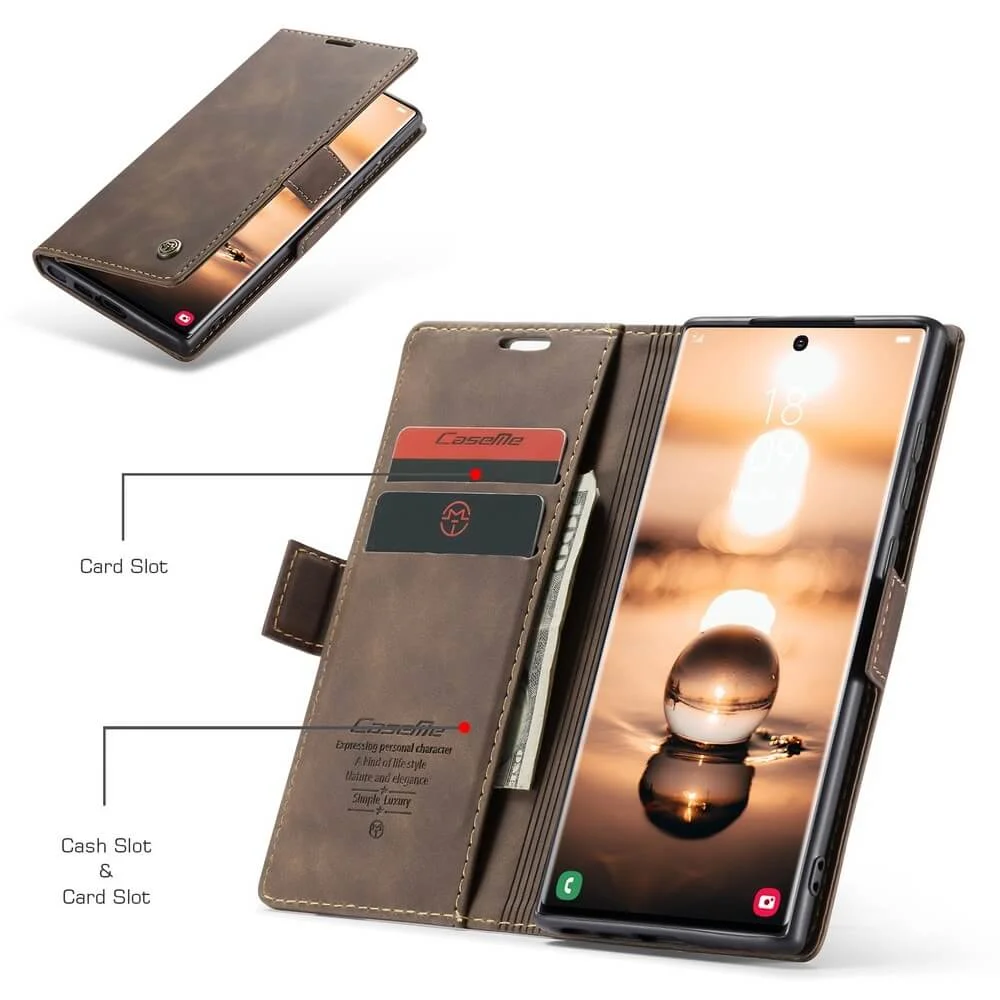 Imagem 5 de 5 do produto Capa Case Carteira Samsung Galaxy S26 Ultra Couro Sintético Magnética Porta Cartões - CaseMe Premium | Cor: Chocolate