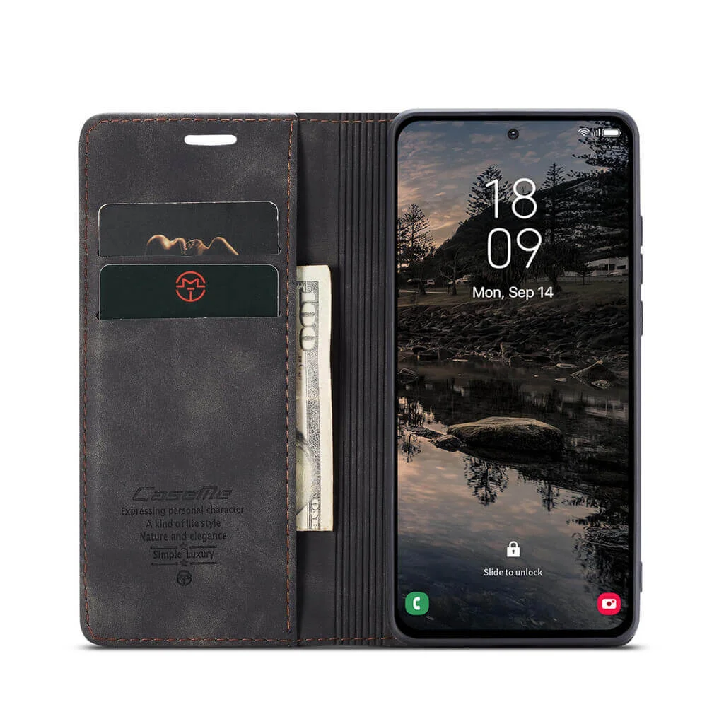 Imagem 2 de 5 do produto Capa Case Carteira Samsung Galaxy S26 Couro Sintético Magnética Porta Cartões - CaseMe Premium | Cor: Preto