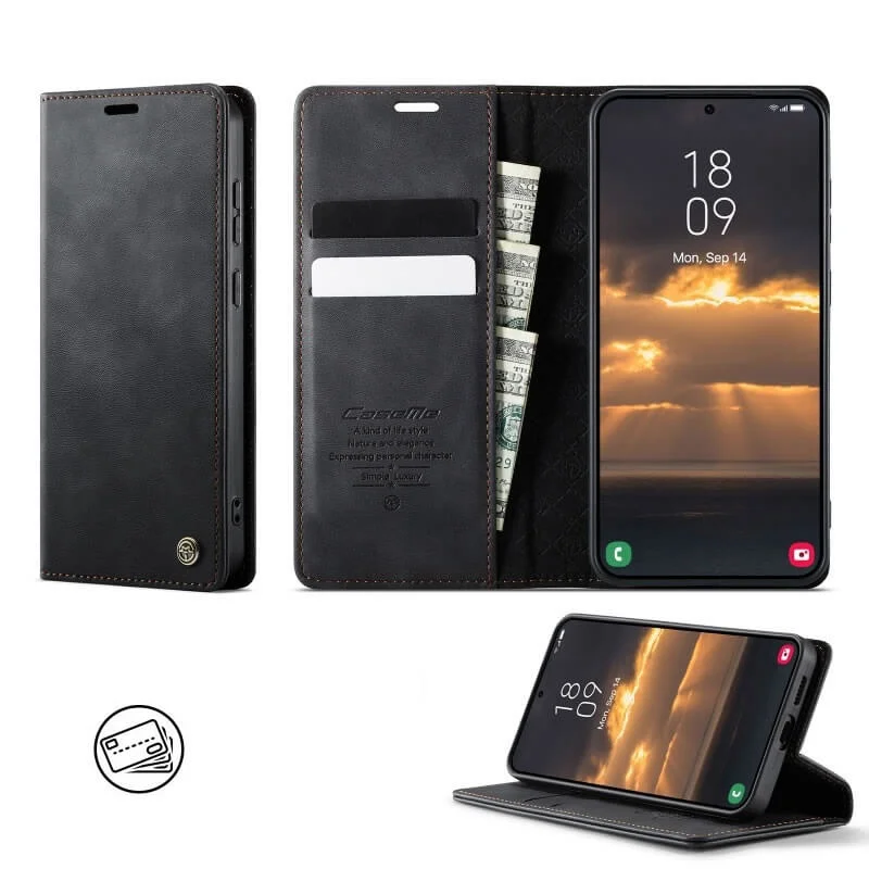 Imagem 3 de 5 do produto Capa Case Carteira Samsung Galaxy S26 Couro Sintético Magnética Porta Cartões - CaseMe Premium | Cor: Preto