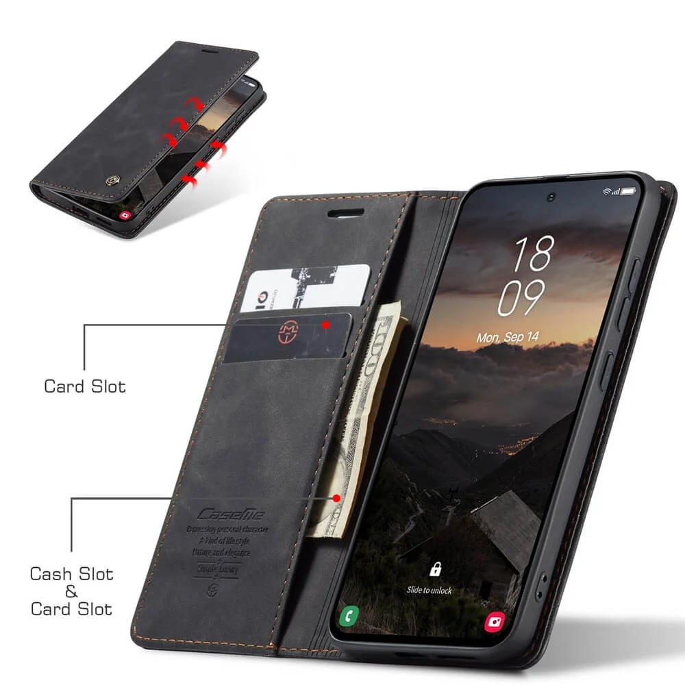 Imagem 5 de 5 do produto Capa Case Carteira Samsung Galaxy S26 Couro Sintético Magnética Porta Cartões - CaseMe Premium | Cor: Preto