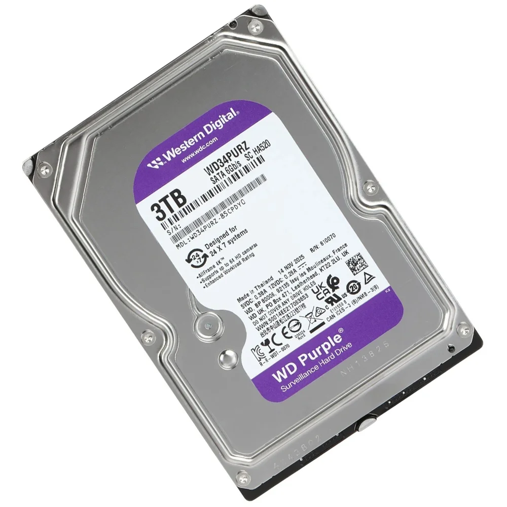 Hd WD 3TB Wd Purple 3.5" Sata 3 5400rpm Wd34purz Vigilância Segurança Armazenamento 24/7 Ideal Para Câmeras Hd WD 3TB Wd Purple 3.5" Sata 3 5400rpm Wd34purz Vigilância Segurança Armazenamento 24/7 Ideal Para Câmeras