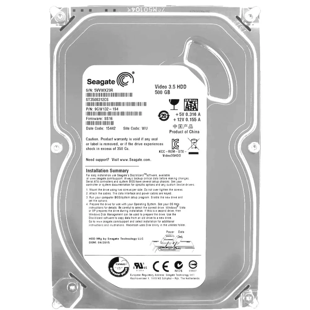 Hd Seagate Pipeline Slim 500gb Sata 2 5900rpm 3.5" St3500312cs Armazenamento Interno Ideal Para Vigilância