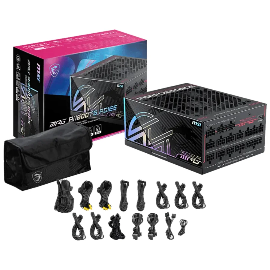 Imagem 3 de 5 do produto Fonte 1600w 80 Plus Platinum Msi Mpg Ai1600ts PCie5, Atx 3.1, Full-modular, Black - Mpg Ai1600ts PCie5