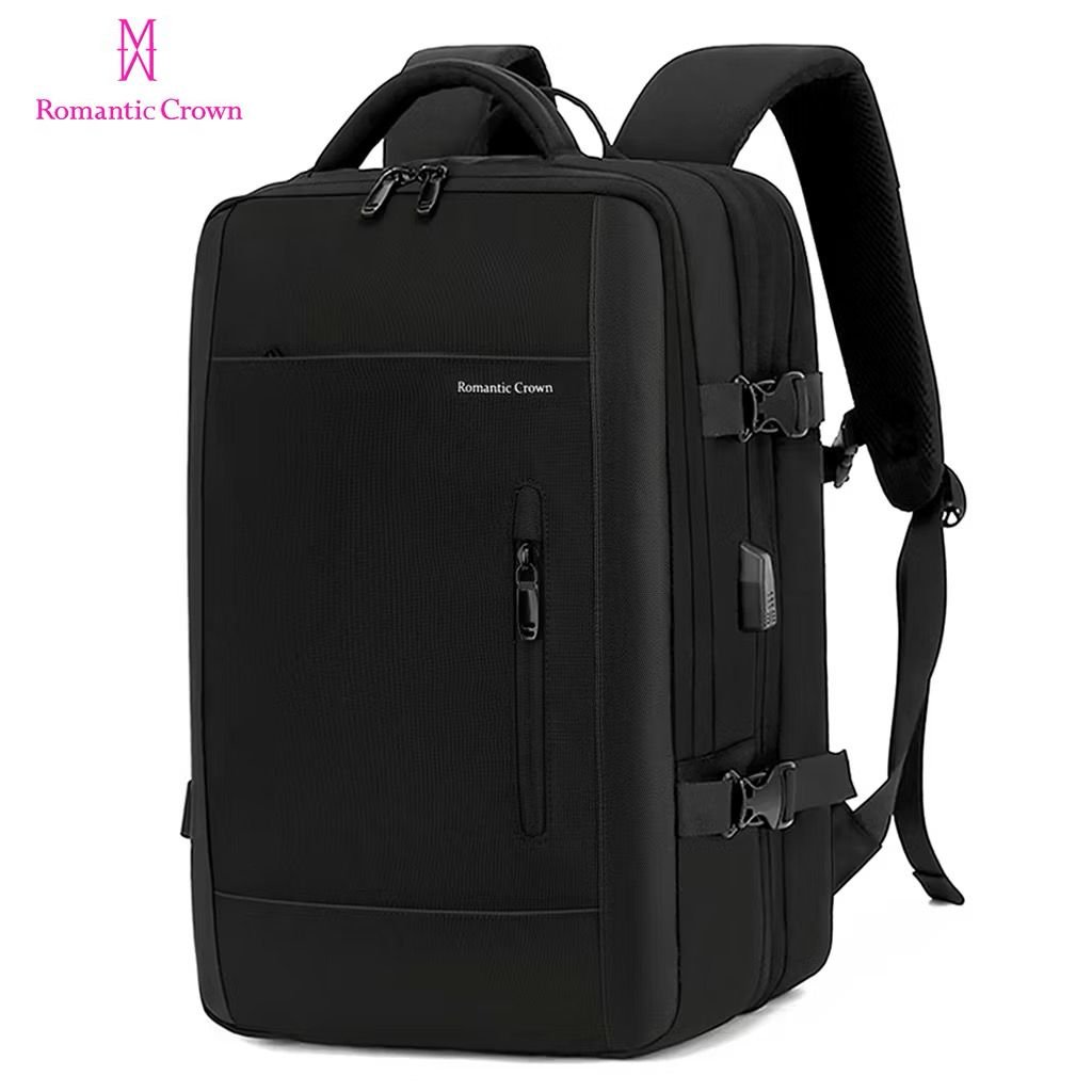 Mochila Para Notebook, Expansível, Romantic Crown, Viagem, Executiva 45l, Masculina E Feminina Reforçada, Mochila Multifuncional - Preta