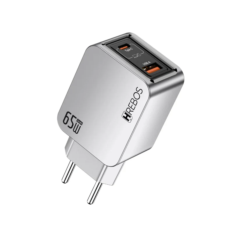 Imagem 3 de 5 do produto Carregador Hrebos Premium Blink Charge 65w Crg-387cc Usb-c + Usb-a Com Cabo Type-c Para Type-c | Carregamento Rápido Pd