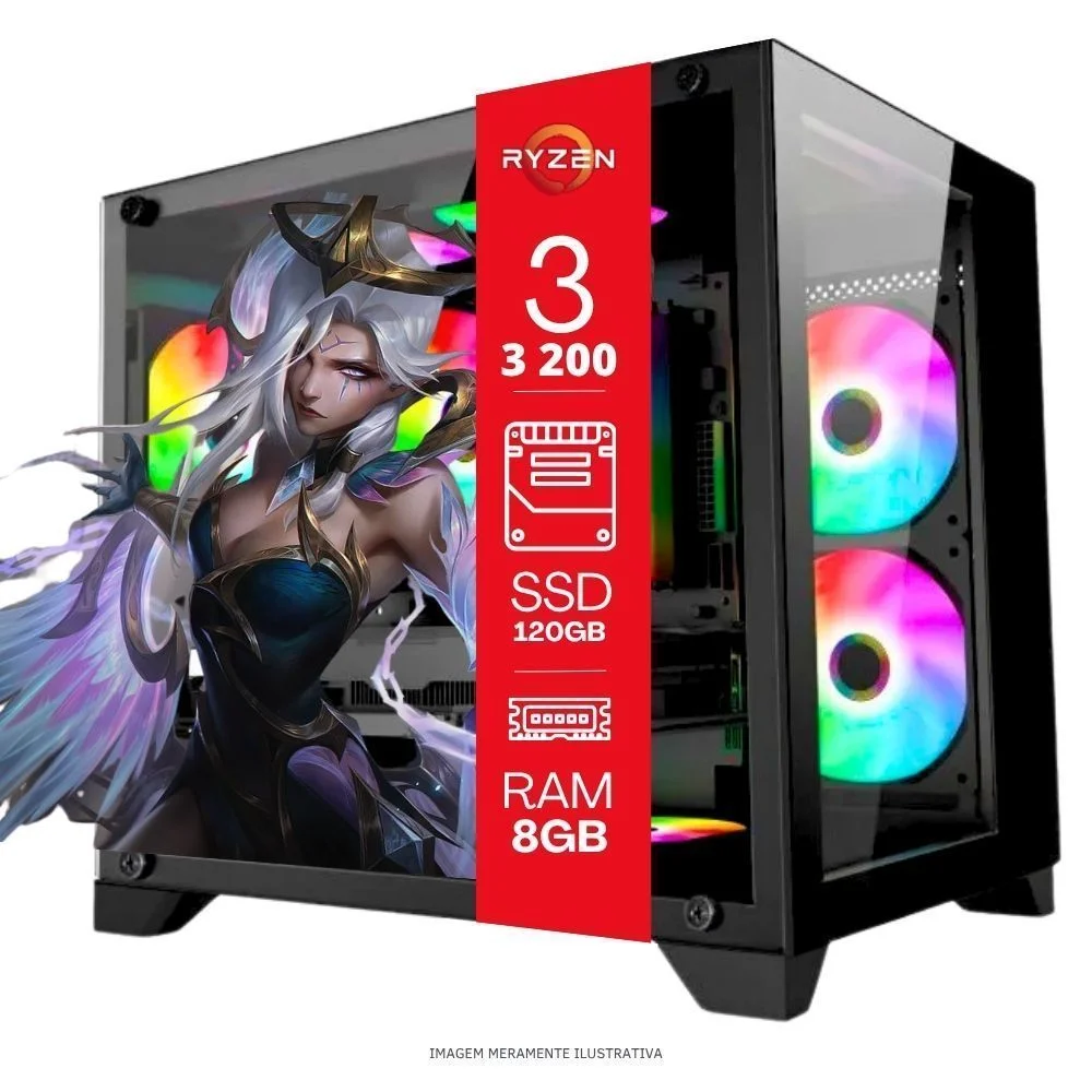 Computador Gamer Home Office Ryzen 3 3200g 8GB Ddr4 SSD 120GB Radeon Vega 8 WINDOWS 11 A320 Monitor 19 Pronto Para Uso - view 5