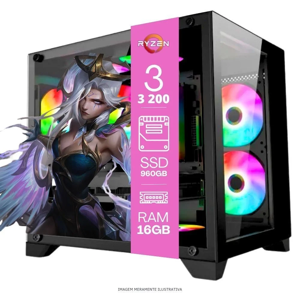 Computador Gamer Home Office Ryzen 3 3200g 16gb Ddr4 SSD 960gb Radeon Vega 8 WINDOWS 11 A320 Monitor 19 Pronto Para Uso - view 5