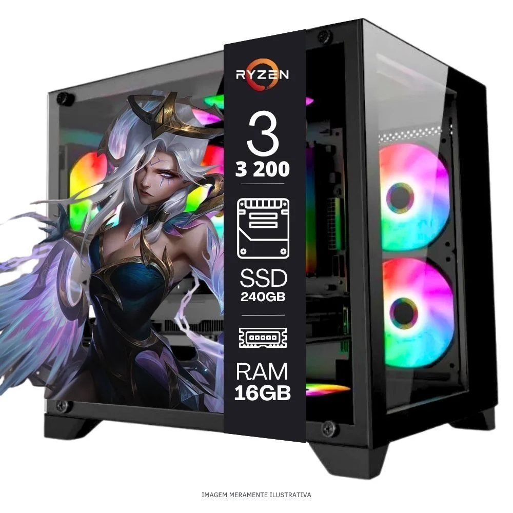 Computador PC Gamer Home Office Ryzen 3 3200g 16gb Ddr4 SSD 240GB Radeon Vega 8 WINDOWS 11 A320 Monitor 19 Pronto Para Uso - view 5