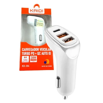 Carregador Veicular Turbo 38w Kaidi Kd-304c