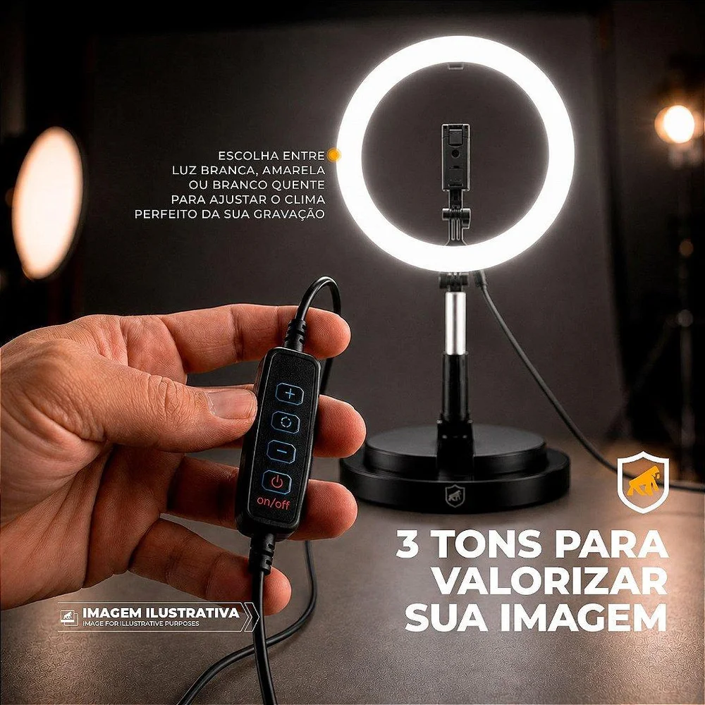Imagem 2 de 5 do produto Ring Light LED Portátil Com 3 Tons De Iluminação Tripé Ajustável 1,66m Usb-c - Armor - Gshield