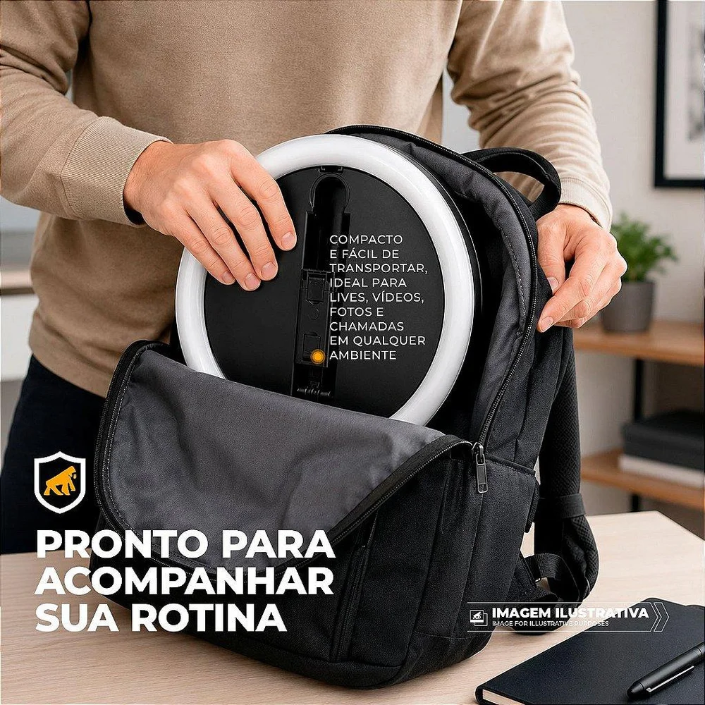 Imagem 3 de 5 do produto Ring Light LED Portátil Com 3 Tons De Iluminação Tripé Ajustável 1,66m Usb-c - Armor - Gshield