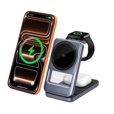 Dock Station Wireless Hrebos Premium Holderdock Dk-600 Carregador 3 Em 1 Para Celular Smartwatch E Earbuds 15w