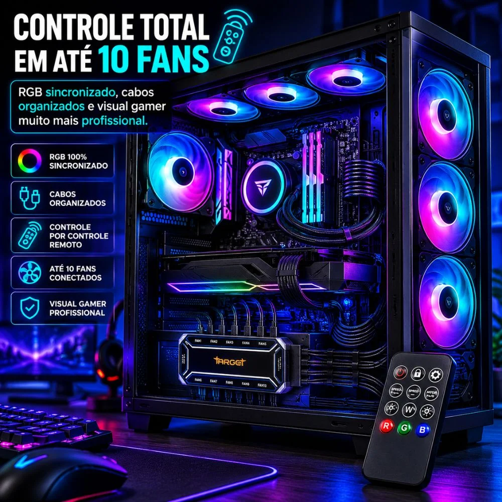 Controladora Target Hub ARGB 10 Fans 6 Pinos Com Controle 8