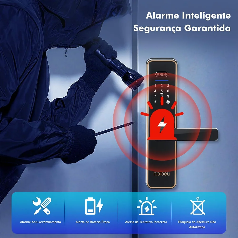 Imagem 2 de 5 do produto Fechadura Digital Biométrica Wi-fi Nfc Tela 3,5" App Cartão Senha E Chave Coibeu Wkzw-n010-rre