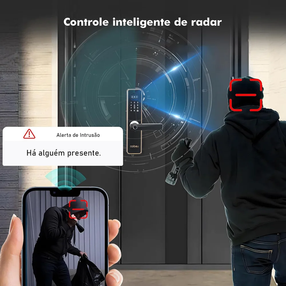 Imagem 3 de 5 do produto Fechadura Digital Biométrica Wi-fi Nfc Tela 3,5" App Cartão Senha E Chave Coibeu Wkzw-n010-rre