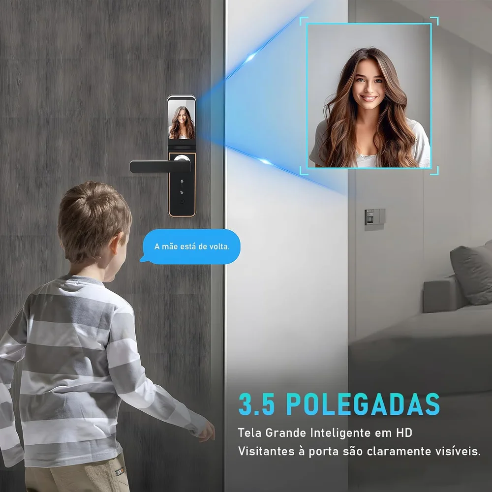 Imagem 4 de 5 do produto Fechadura Digital Biométrica Wi-fi Nfc Tela 3,5" App Cartão Senha E Chave Coibeu Wkzw-n010-rre