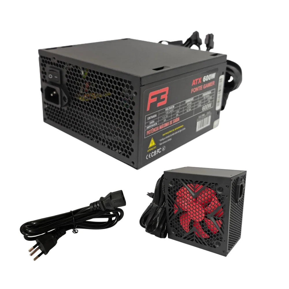 Fonte Atx 600w Real Gamer 80 Plus Bronze Bivolt Automatica Com Cabo