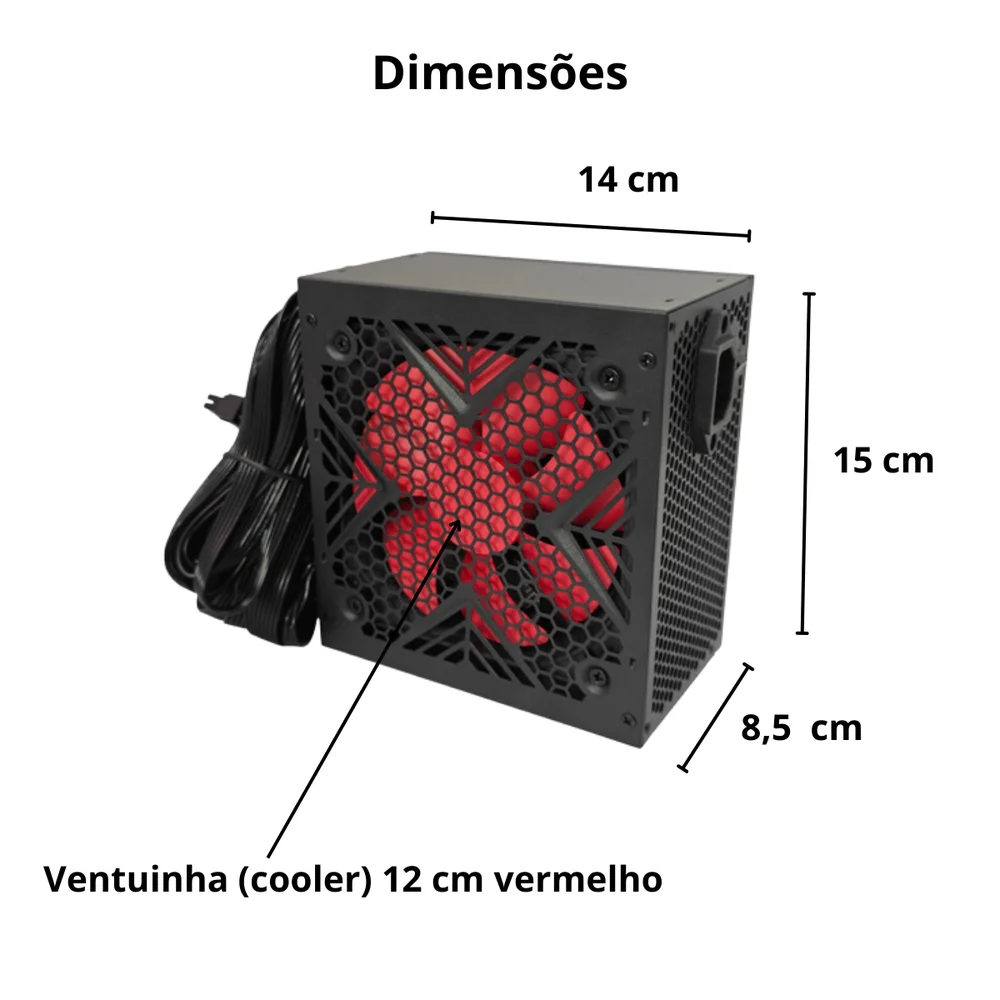 Imagem 4 de 5 do produto Fonte Atx 600w Real Gamer 80 Plus Bronze Bivolt Automatica Com Cabo