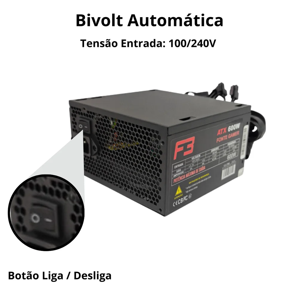Imagem 5 de 5 do produto Fonte Atx 600w Real Gamer 80 Plus Bronze Bivolt Automatica Com Cabo