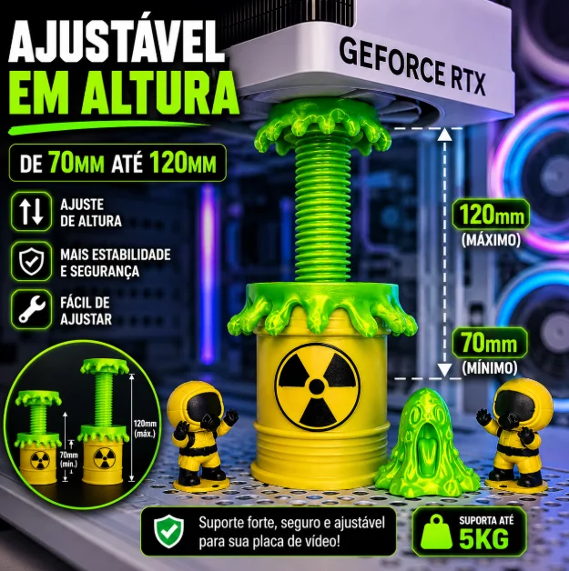 Suporte Para Placa De Vídeo Gpu Barriu Radiativo Com 5 Cientistas (ajustavel 70mm X 120mm) (g) Suporte Para Placa De Vídeo Gpu Barriu Radiativo Com 5 Cientistas (ajustavel 70mm X 120mm) (g)