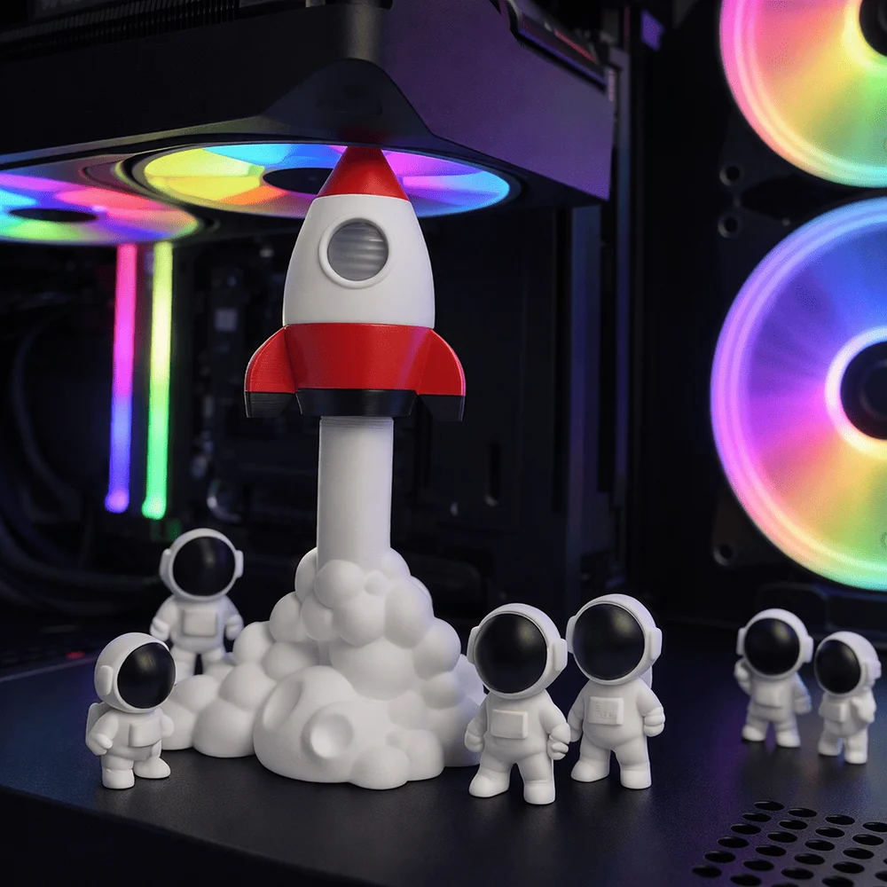Imagem 4 de 5 do produto Suporte Para Placa De Vídeo Gpu Foguete Com 5 Astronaltas (ajustavel 90mm X 145mm)(g)
