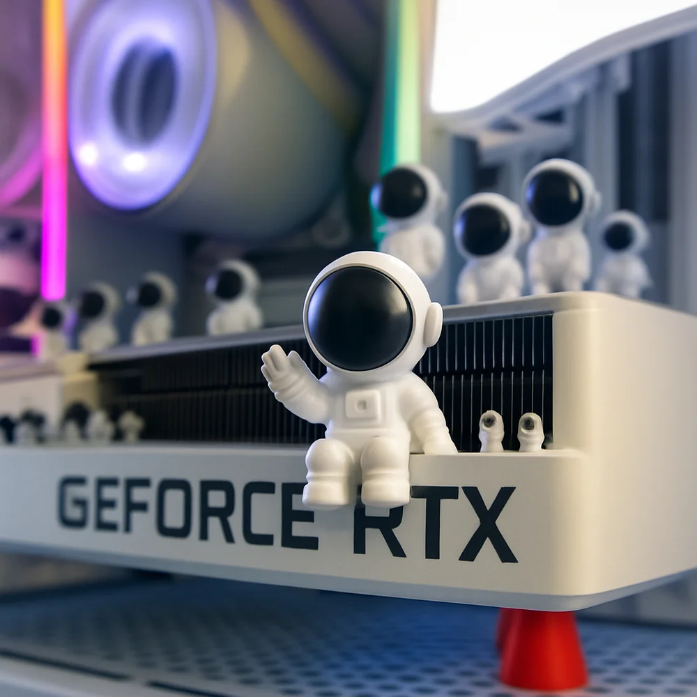 Imagem 2 de 4 do produto Suporte Para Placa De Vídeo Gpu Foguete Com 5 Astronaltas (ajustavel 65mm X 105mm)(p)
