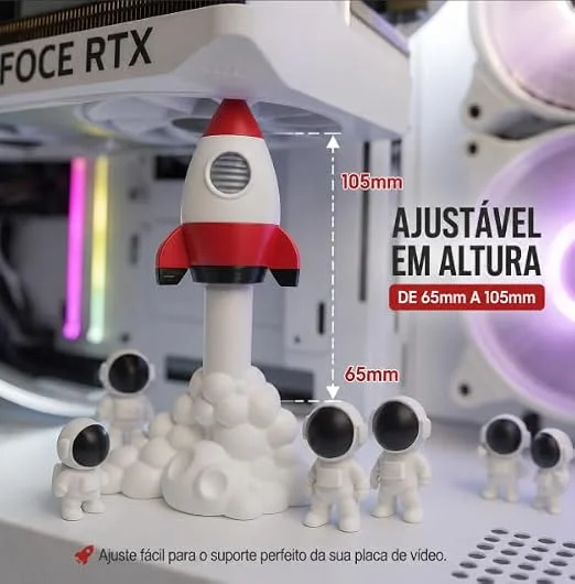 Imagem 4 de 4 do produto Suporte Para Placa De Vídeo Gpu Foguete Com 5 Astronaltas (ajustavel 65mm X 105mm)(p)