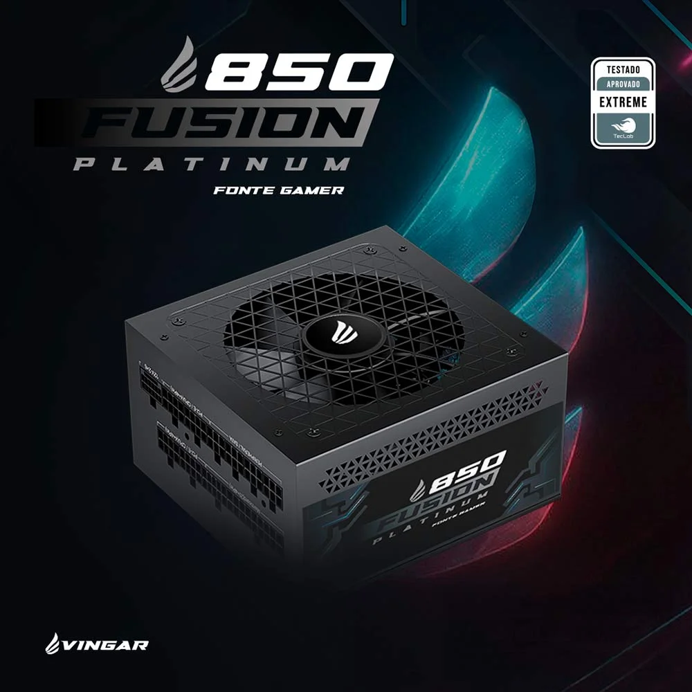 Imagem 3 de 5 do produto Fonte Gamer Vingar Fusion 850w Platinum, 850w, Teclab Extreme, Modular, Pfc Ativo, Com Cabo, Preto