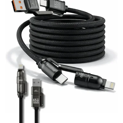 Cabo Usb Carregador Turbo 65w 4 Em 1 Tipo C Cumprido 1.5 Metros Rápido Compatível Iphone 11 12 13 14 15 16 17 Pro Max Samsung Motorola Xiaomi Macbook
