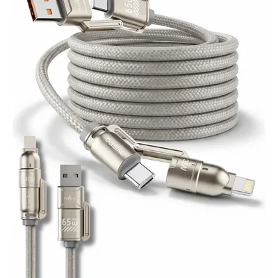 Cabo Usb 1,2 Metros 65w Carregador Turbo 4 Em 1 Tipo C Super Rápido Compatível Iphone 6 7 8 Plus X Xr 11 12 13 14 15 16 17 Pro Max Samsung Galaxy Moto