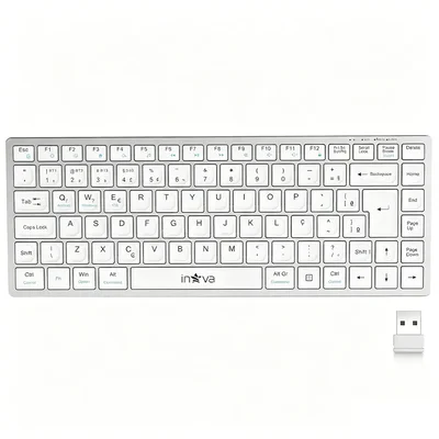 Teclado Sem Fio Bluetooth Abnt2 Inova Silencioso Recarregável Para Notebook Android E WINDOWS, Branco Português Brasil