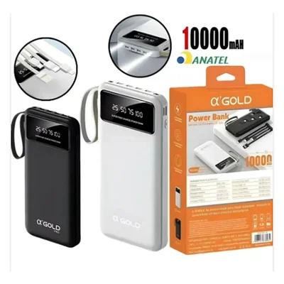 Power Bank 10000mah Turbo 22.5w Com Cabo Tipo-c E Lightning