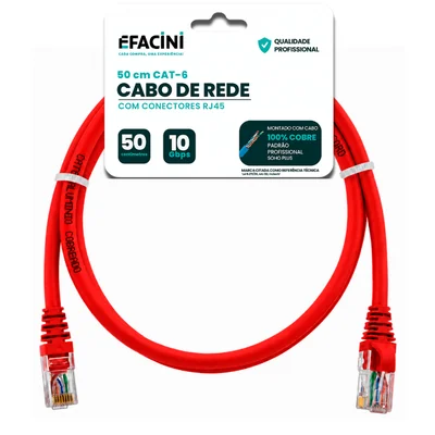 Cabo De Rede Efacini Vermelho Cat6 Ef-connect 100% Cobre, Anatel 50 Centimetros