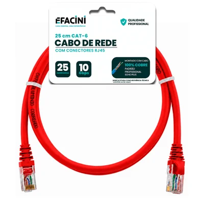 Cabo De Rede Efacini Vermelho Cat6 Ef-connect 100% Cobre, Anatel 25 Centimetros