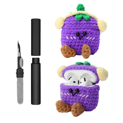 Kit Limpador Para Fones E Capa Protetora Nerdcase Compatível Com Airpods 4, Amigurumi Beringela