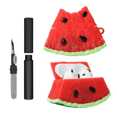 Kit Limpador Para Fones E Capa Protetora De Silicone Nerdcase Compatível Com Airpods 4, Melancia