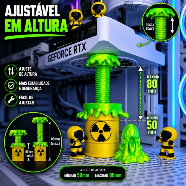 Imagem 2 de 5 do produto Suporte Para Placa De Vídeo Gpu Barriu Radiativo Com 5 Cientistas (ajustavel 50mm X 80mm) (p)