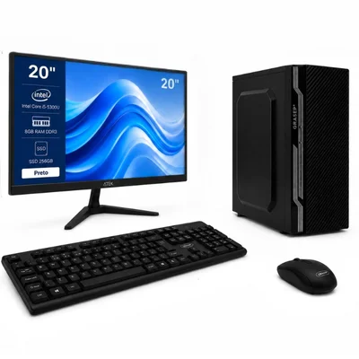 Computador Completo Intel Core i5 8GB SSD 256GB Monitor 20" Wi-Fi Teclado e Mouse USB Home Office